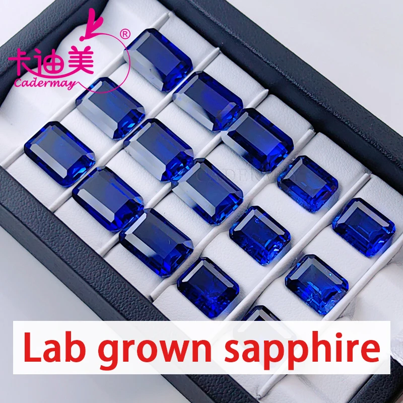 CADERMAY Hot Sale Emerald Shape Lab Grown Sapphire Loose Stone Beads For Jewelry Making DIY