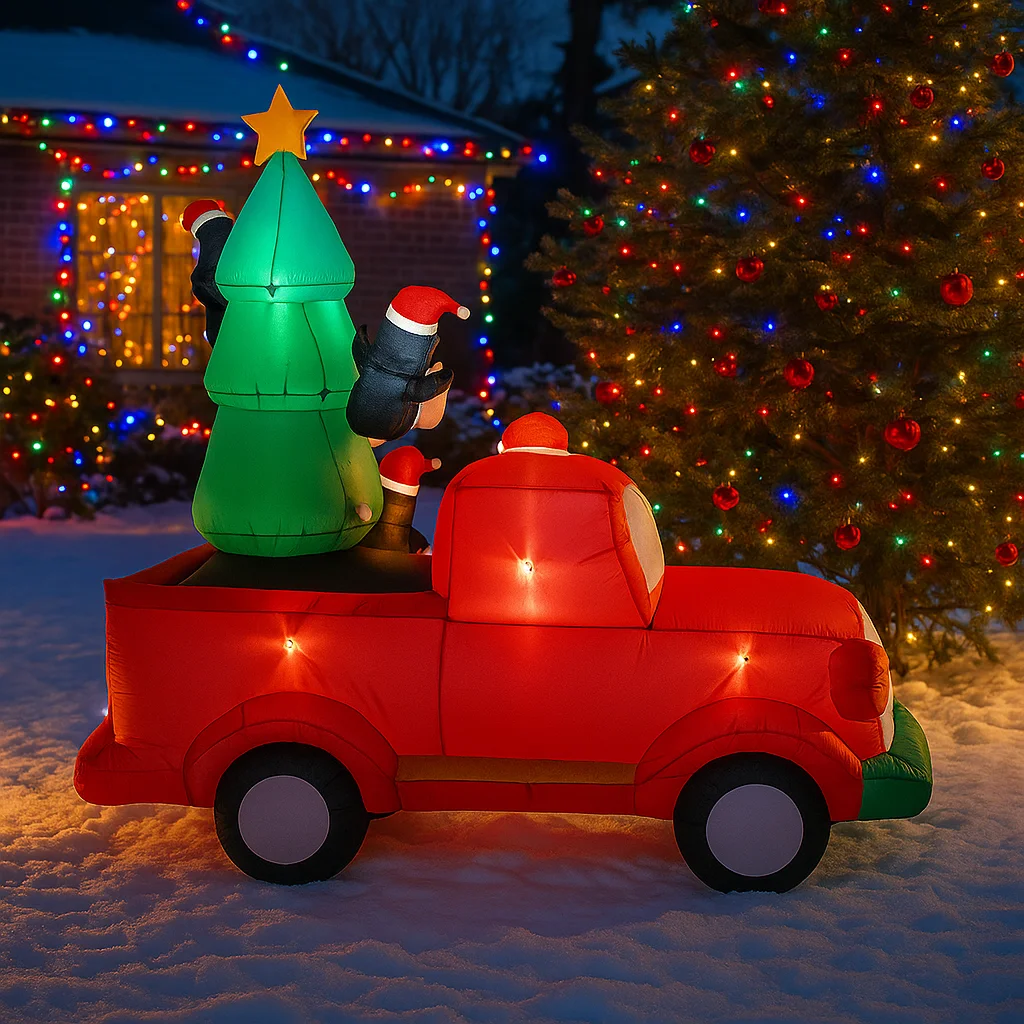 6.8FT Kerstversiering Opblaasbare Kerstman Auto Pinguïn Kerstboom Speelgoed Huis Tuin Ornamenten Met LED Decor Kerstmis
