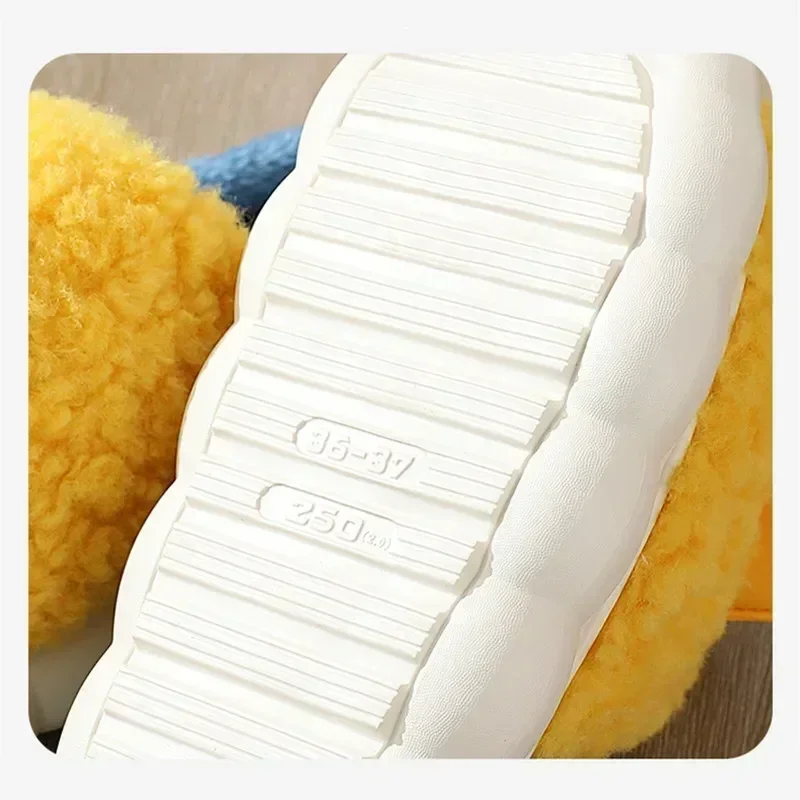 Winter Plush Duck Slippers Women Men Funny Warm Couple Shoes Soft Household Cartoon Indoor Antiskid 4cm Thick Sole Slippers