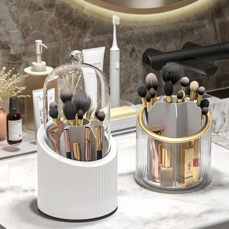 360 Rotating Makeup Brush Holder With Lid Luxury Cosmetic Organizer Lipstick Eyebrow Pencil Holder Eye Shadow Storage Box