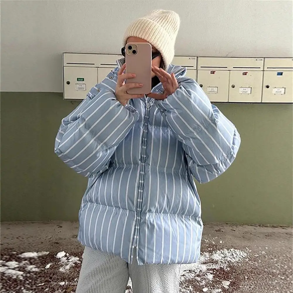 

Detachable Hood Stand Collar Bread Sle Cotton Jaet Women's Commute Outerwear Autumn Winter Thiened Long Sve Plaid