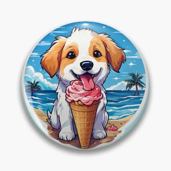 Summer Paws A Puppy Is Ice Cream Delight  Soft Button Pin Metal Cartoon Funny Gift Badge Creative Decor Cute Hat Collar Women