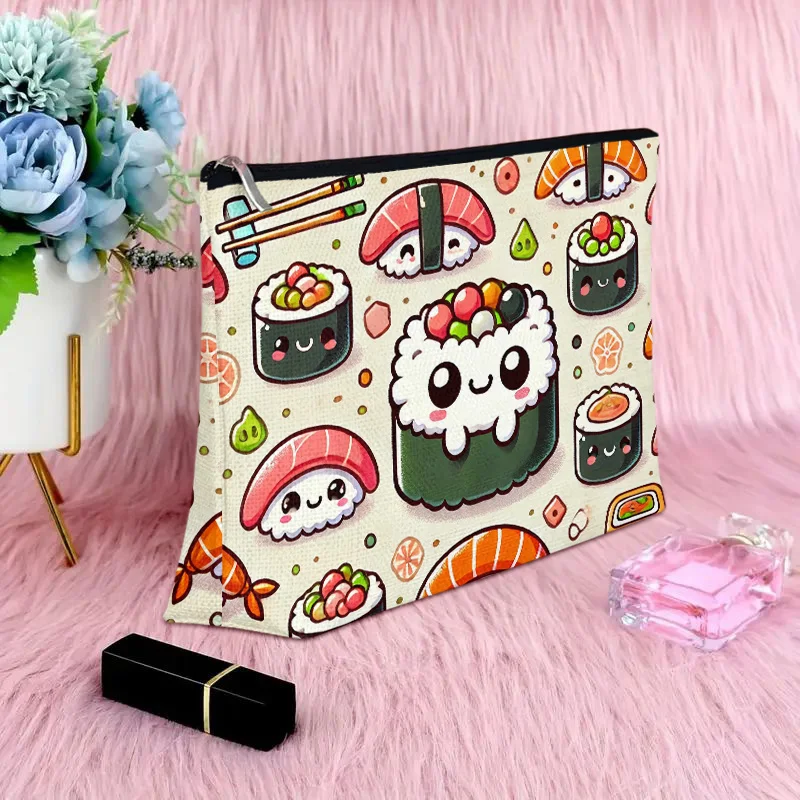 かわいい寿司柄のメイクポーチ - 女性向けの素敵な多機能ジッパーポーチ、ジュエリー収納バッグ