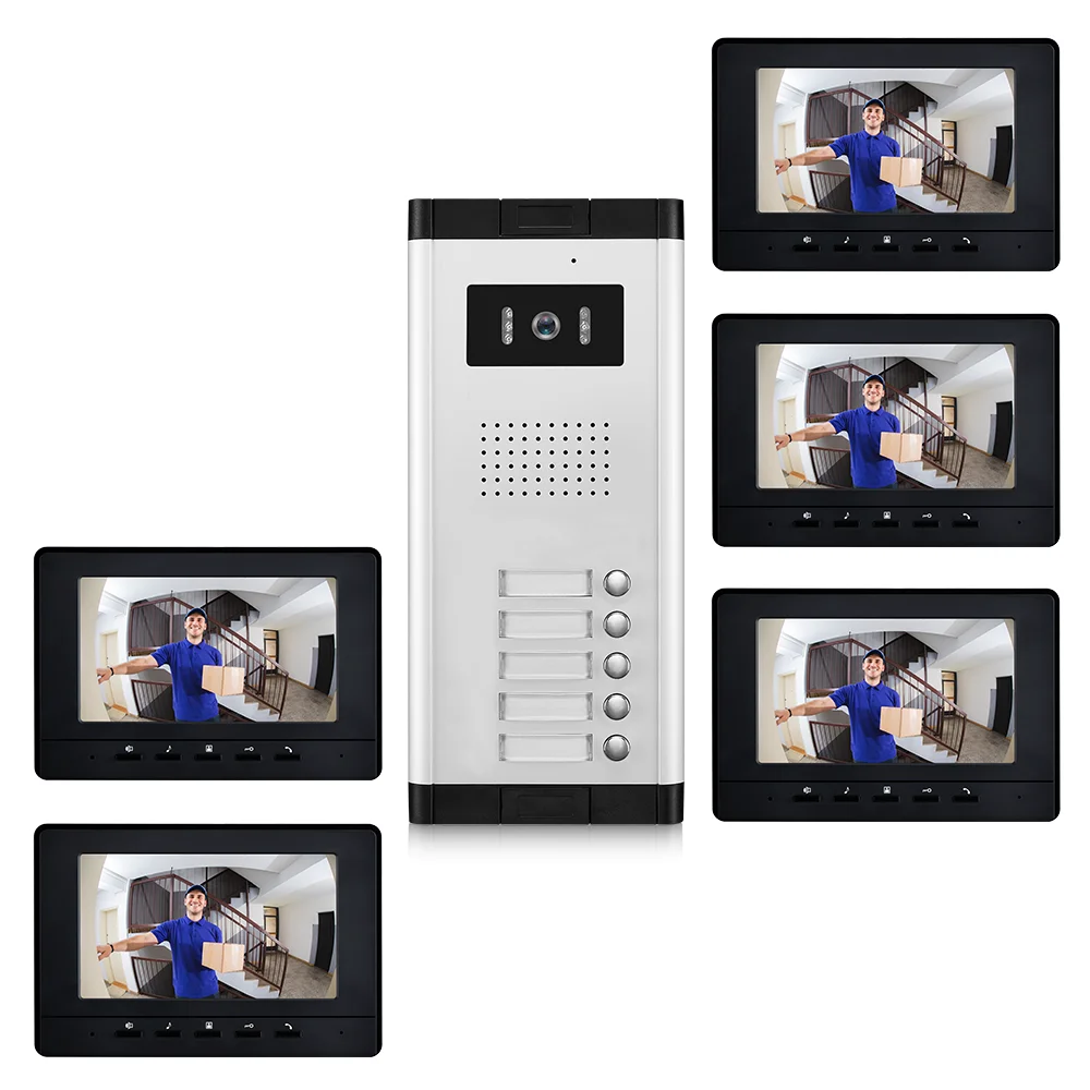 

7inch Video Door Phone 3/4/5 Multi Units Apartments Color Monitor Doorbell Home Video Intercom