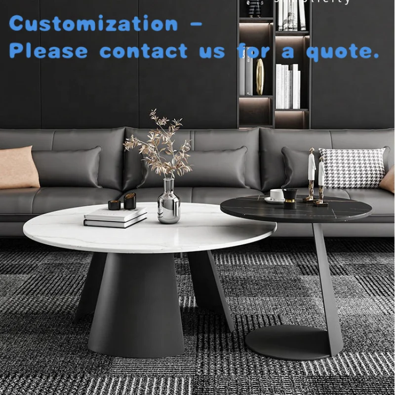 

custom.2023 Hot Selling Italian Style Round Glass Add Ceramic Coffee Table Sets Black Simple Metal Frame Beautiful Design Table