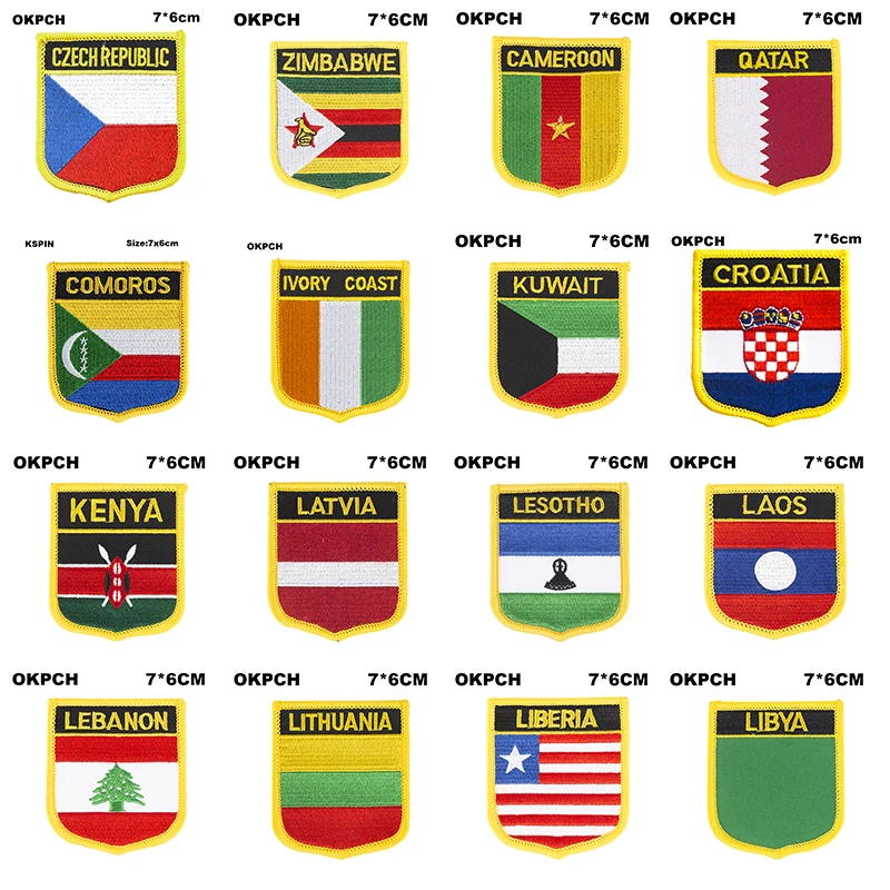 Shield Shape Flag Patches Bangladesh Micronesia Moldova Morocco Monaco Mozambique Mexico Namibia South Africa