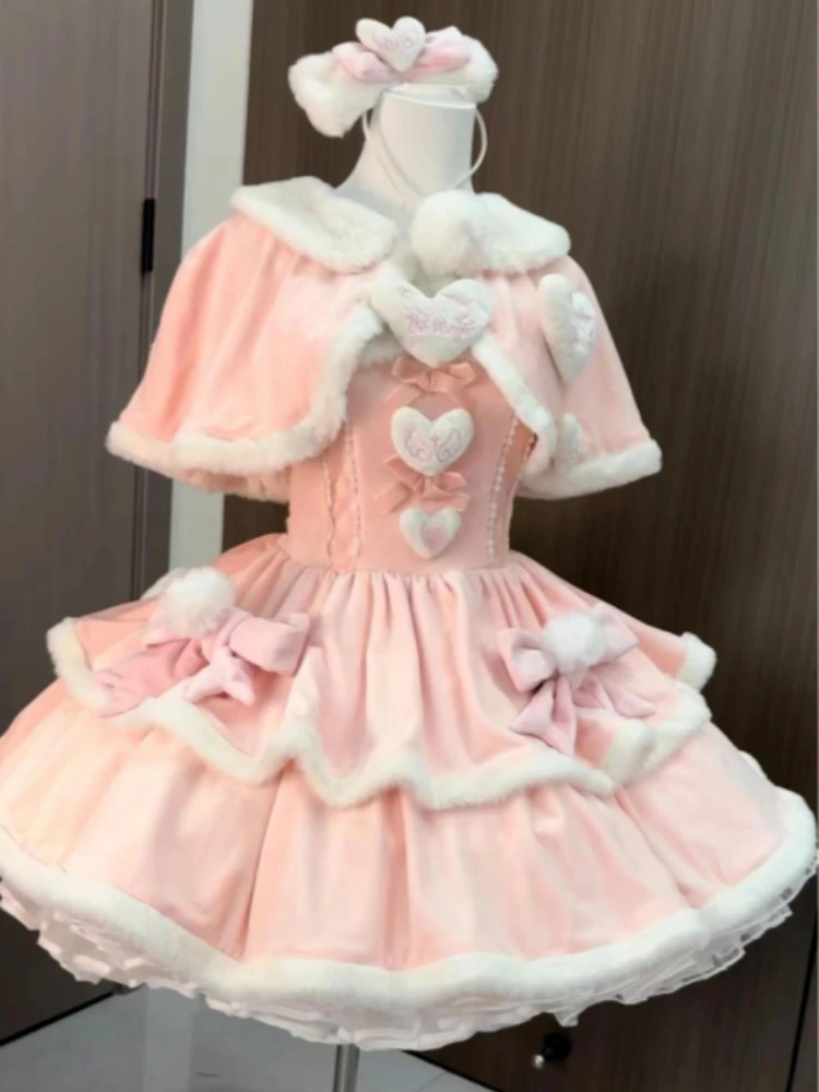 

Японский стиль Pure Desire Girl, комплект из 2 предметов, короткая накидка в стиле Лолиты + юбка на подтяжках с бантом, женская зимняя одежда 2025 г.