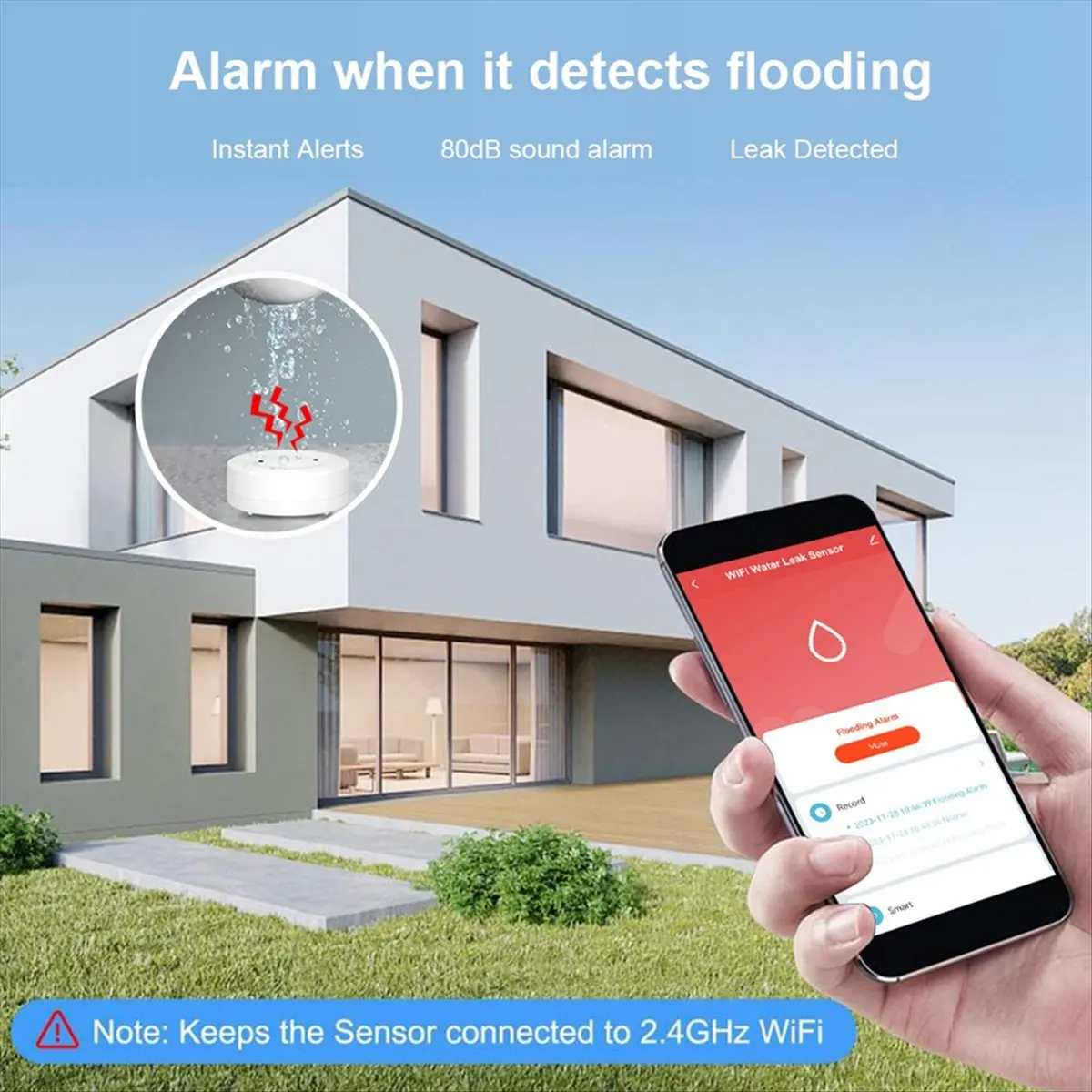 DIGITALBUY Tuya WiFi Water Leak Sensor Flood Leakage Detector with Sound Alarm 80dB IP55 WaterProof Water Sensor Remote
