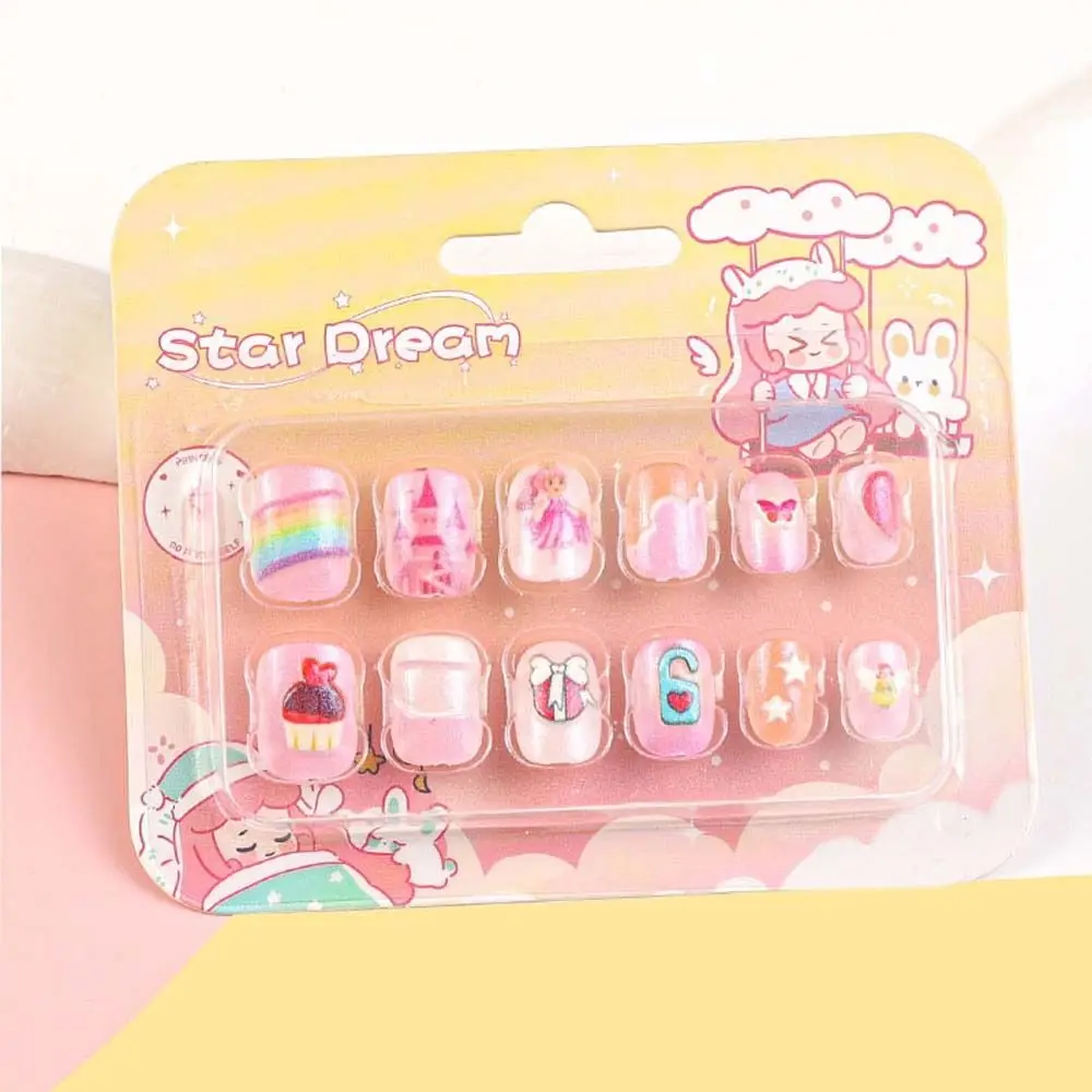 12 stks/set Nagelbenodigdheden Kinderen Kunstnagels Manicure Materiaal Nagelaccessoires Kinderen Cartoon Nepnagels Volledige dekking Nail Art Tips