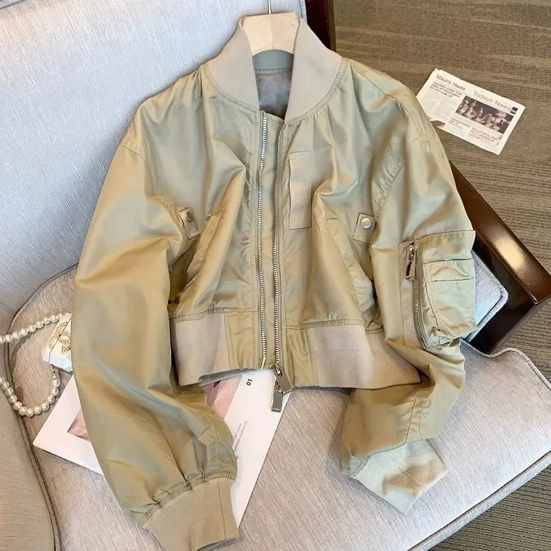 

2023 весна и осень, новая куртка-бомбер в стиле ретро, женский уличный бейсбольный костюм, свободная повседневная короткая куртка