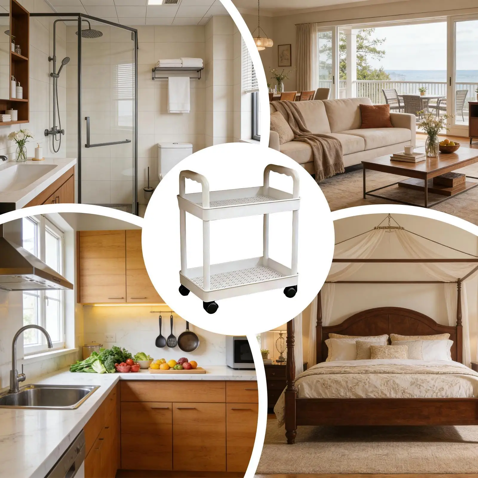 

Мобильная тележка-органайзер на колесах с 2-уровневым шкафом и полками для дома, кухни, ванной, кладовой, прачечной, гаража