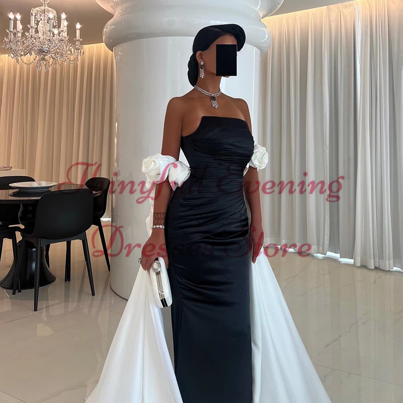 Thinyfull Sexy Mermaid Prom Evening Dresses Black Strapless Night Dress With Shawl Formal Cocktail Party Prom Gowns Plus Size