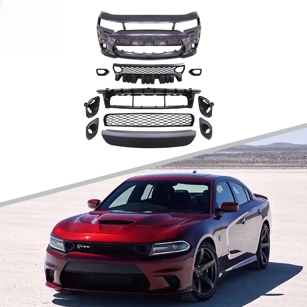 Hellcat Style Front Bumper Front Lip With Lamp Hole Car Bumper For Dodge Charger 2019-2022