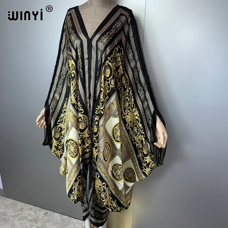 WINYI summer Pleated Elastic loose dress holiday beach cover up maxi kaftan abaya dubai luxury party dresses boho evening dress