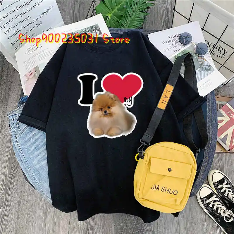 Women T Shirt Cute Pomeranian Tshirt Dog I Love Pomeranian Tee Shirts Kawaii T-shirt Female Summer Short Sleeve Womens Clothing