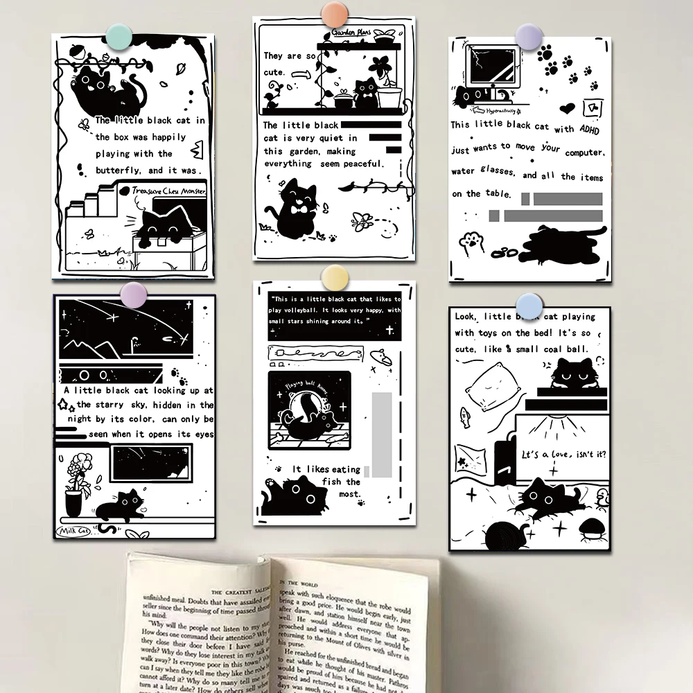 

10PCS 10×15CM Sticker Posters Little Black Life Note Card Painting Living Bed Room Cafe Art Pictures Laptop Luggage Decoration ﻿