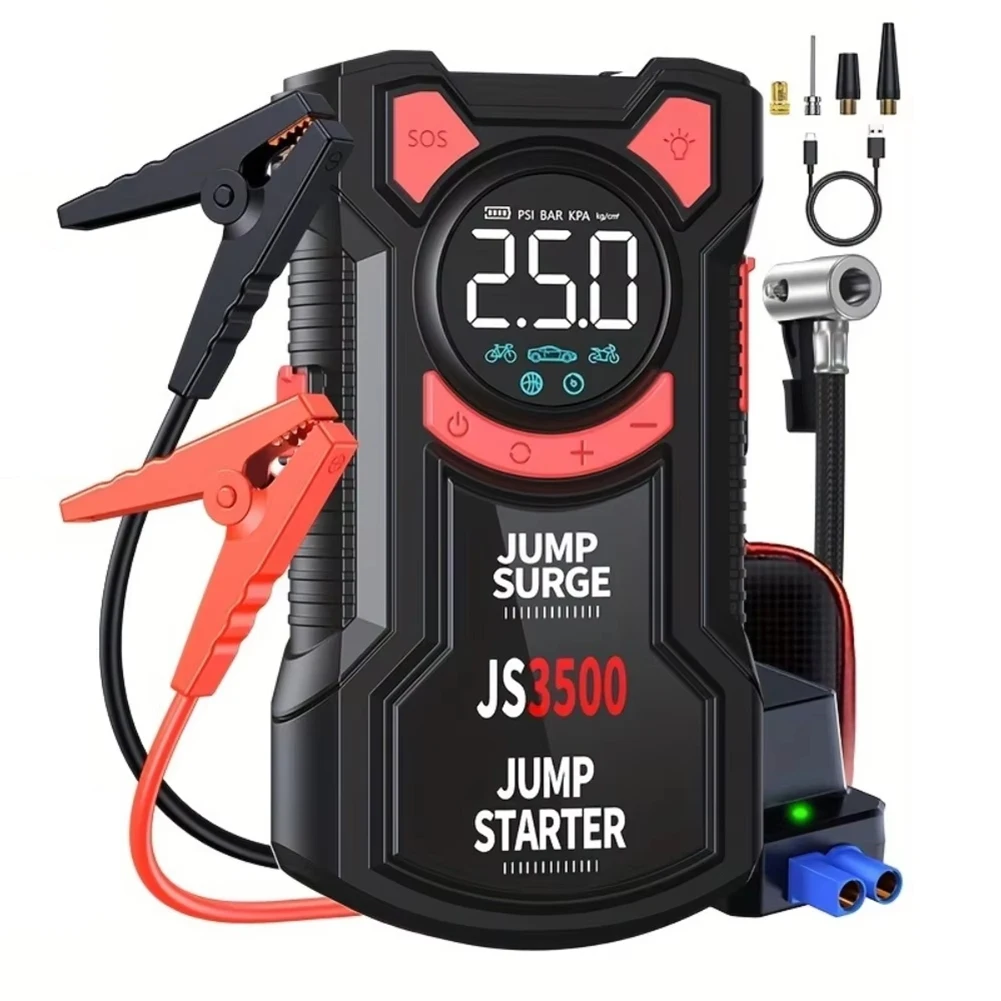 

Multifunctional Emergency Starter With Air Compressor And 150PSI Digital Tire Pump