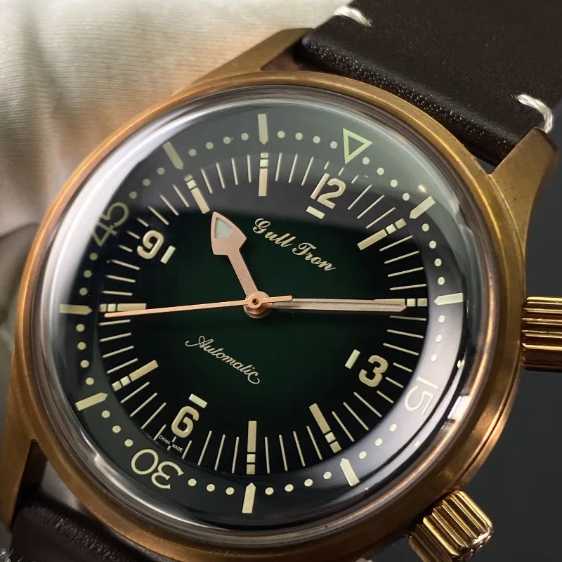 ساعة رجالية ميكانيكية أوتوماتيكية مضيئة باللون البرونزي، مرآة فقاعية من الياقوت، نسخة مخصصة، ساعة كلاسيكية راقية #1