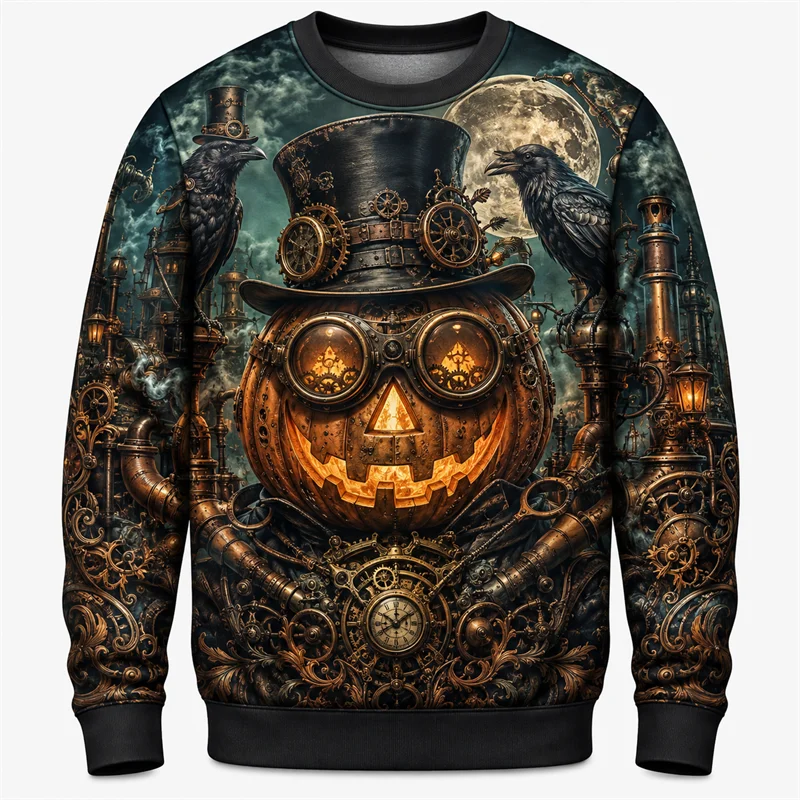 2026 New Ghost Pumpkin Skeleton Print Halloween Sweatshirts Fashion Holiday Wear Unisex O Neck Sweater Cool Streetwear Pullovers