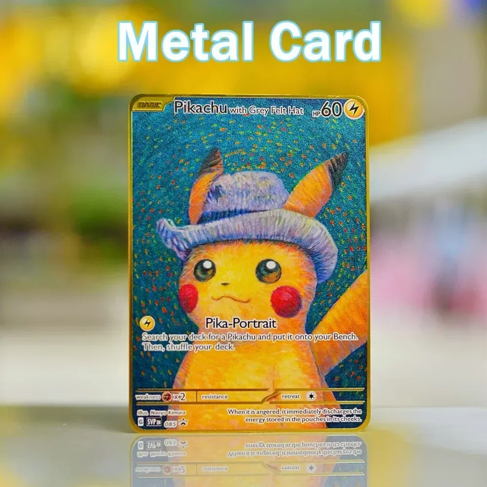 Cartes Pokémon en métal doré pour enfants, lettres Van Gogh, Charizard, Vmax, Pikachu, Gx, Mewtwo Ex, Vstar, jeu d'anime, jouets cadeaux