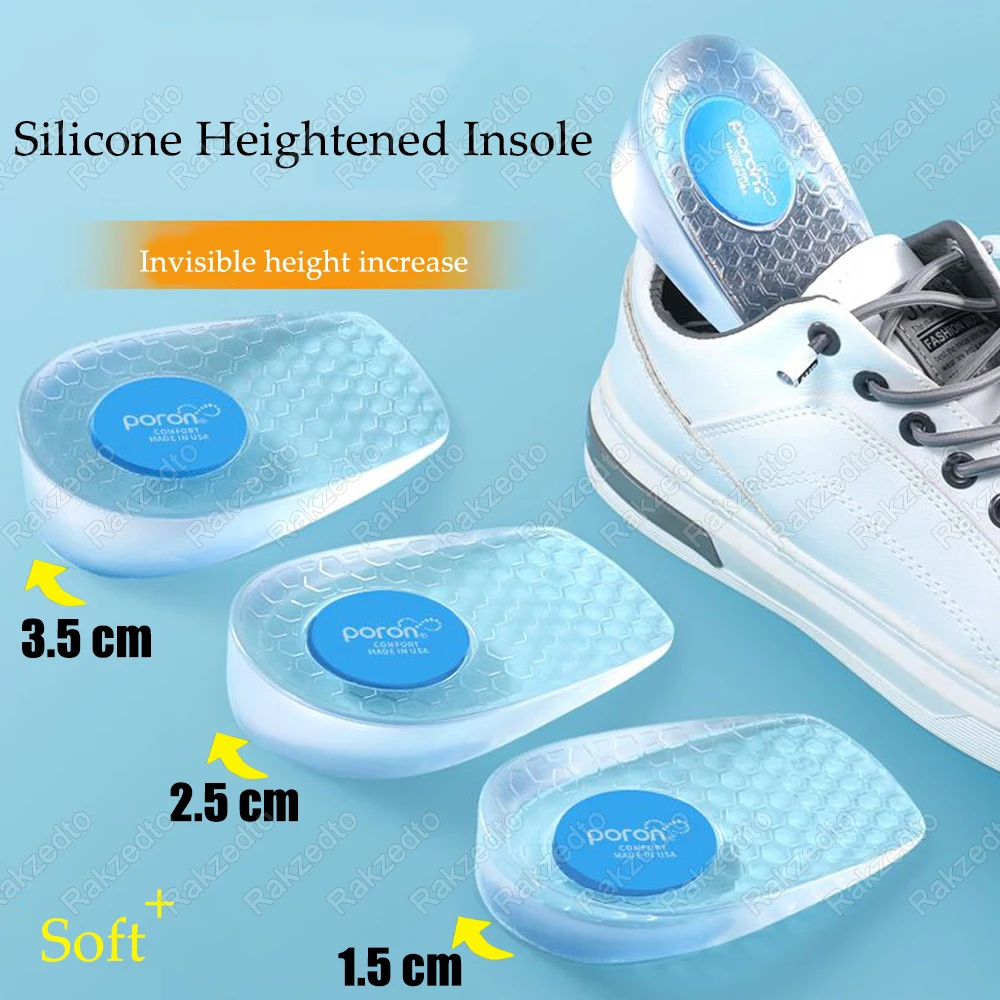 Silicone Height Increase Insoles for Men Women Shoes Inserts Invisible Heightening Insoles for Shoes Heel Lift Gel Foot Pads