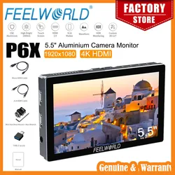 FEELWORLD P6X 5.5 Inch Monitor Aluminium DSLR Camera Field Monitor Touch Screen 4K HDMI 1920x1080 pixels Brightness 1000cd/m²