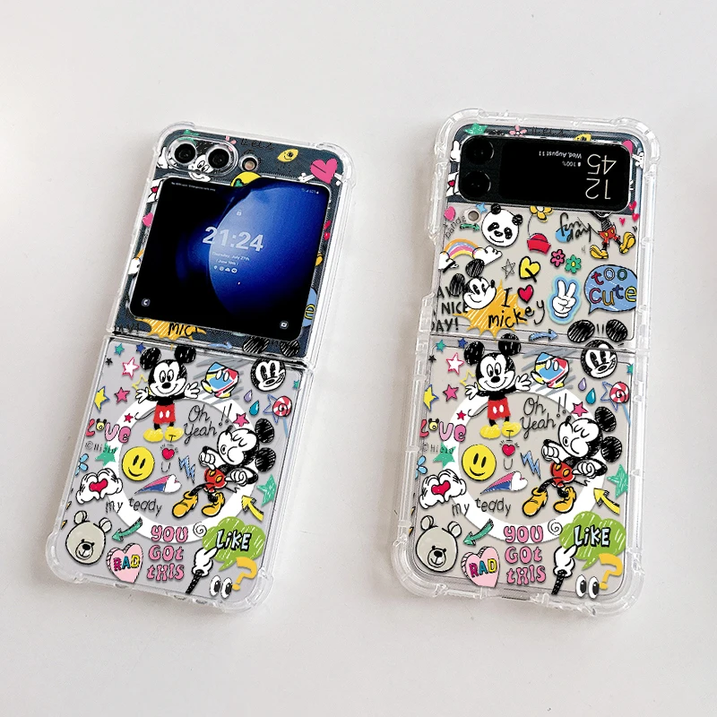 Disney Mickey Magsafe Magnetic Phone Case for Samsung Galaxy Z Flip 3 4 Z Flip 5 6 Z 5G Soft Clear Tpu Cover