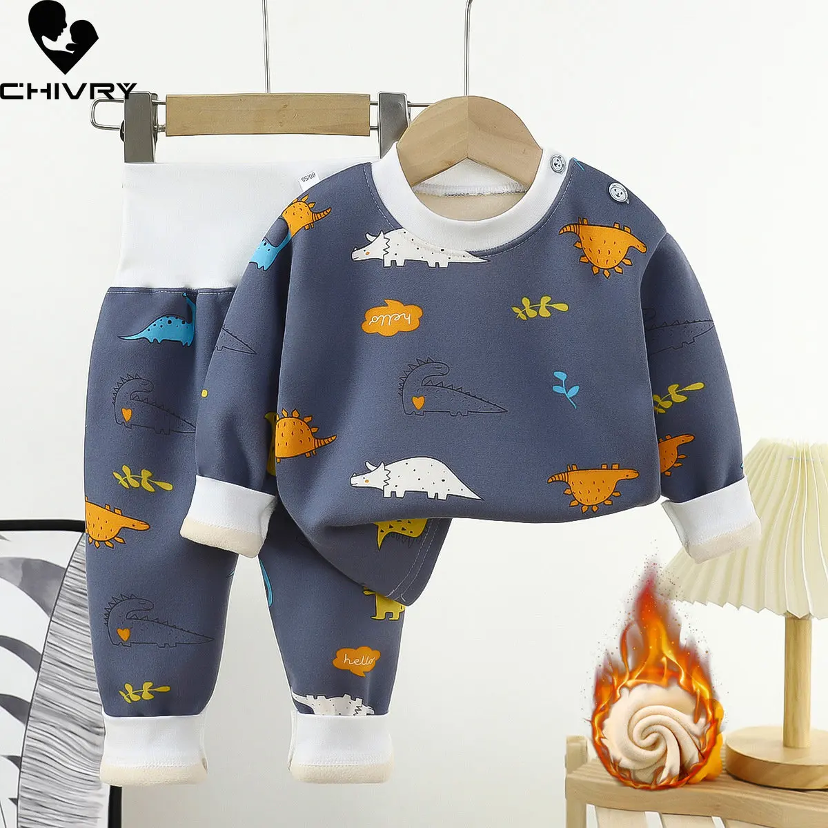 

New Kids Boys Girls Pajama Sets Cartoon Long Sleeve Thick Warm T-Shirt Tops with Pants Baby Autumn Winter Sleeping Wear Clothing