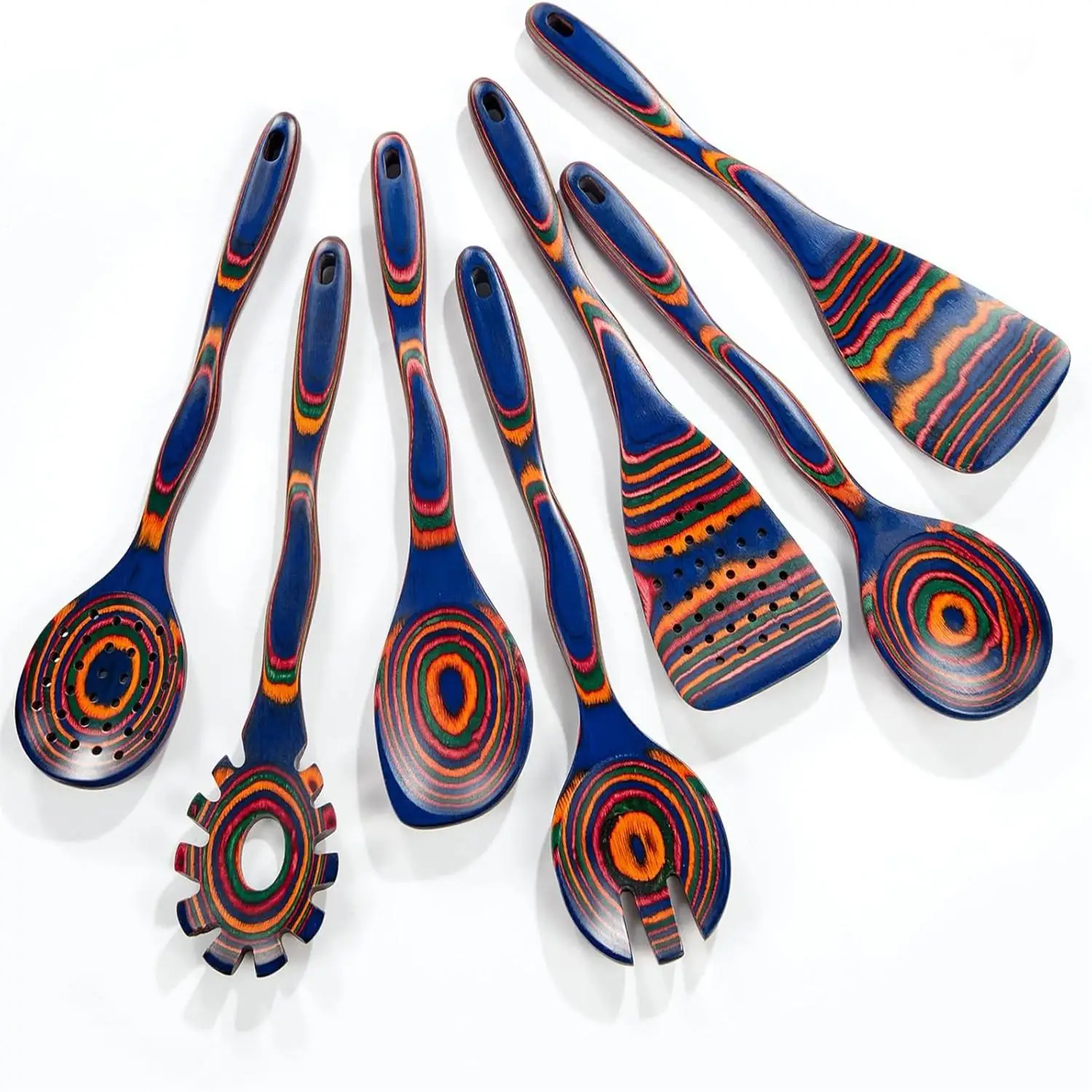 

Wooden Spoons for Cooking, 7 Pcs Pakkawood Wooden Kitchen Utensil Set-Spatula, Corner Spoon,spaghetti spoon,salad fork,