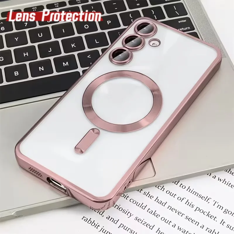 Luxuriöse Magsafe Magnetische Kabellose Ladehülle für Samsung Galaxy S26 S25 S24 S23 S22 Ultra S21 FE Galvanisierte Transparente Weiche Schutzhülle