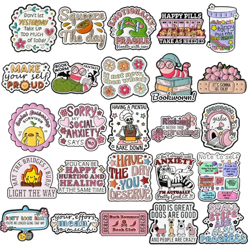 

27 Styles Mental Health Quote Enamel Pins Motivational Phrase Brooches Positive Vibe Lapel Badges Jewelry Gift for Friends