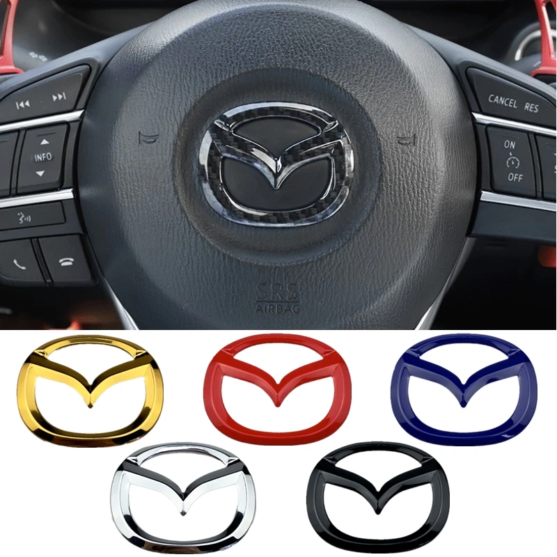Adesivo Decorativo para Interior de Carro, Emblema Central de Volante em ABS, 1 Peça, Autoadesivo, DIY, para Mazda 3 CX3 CX9
