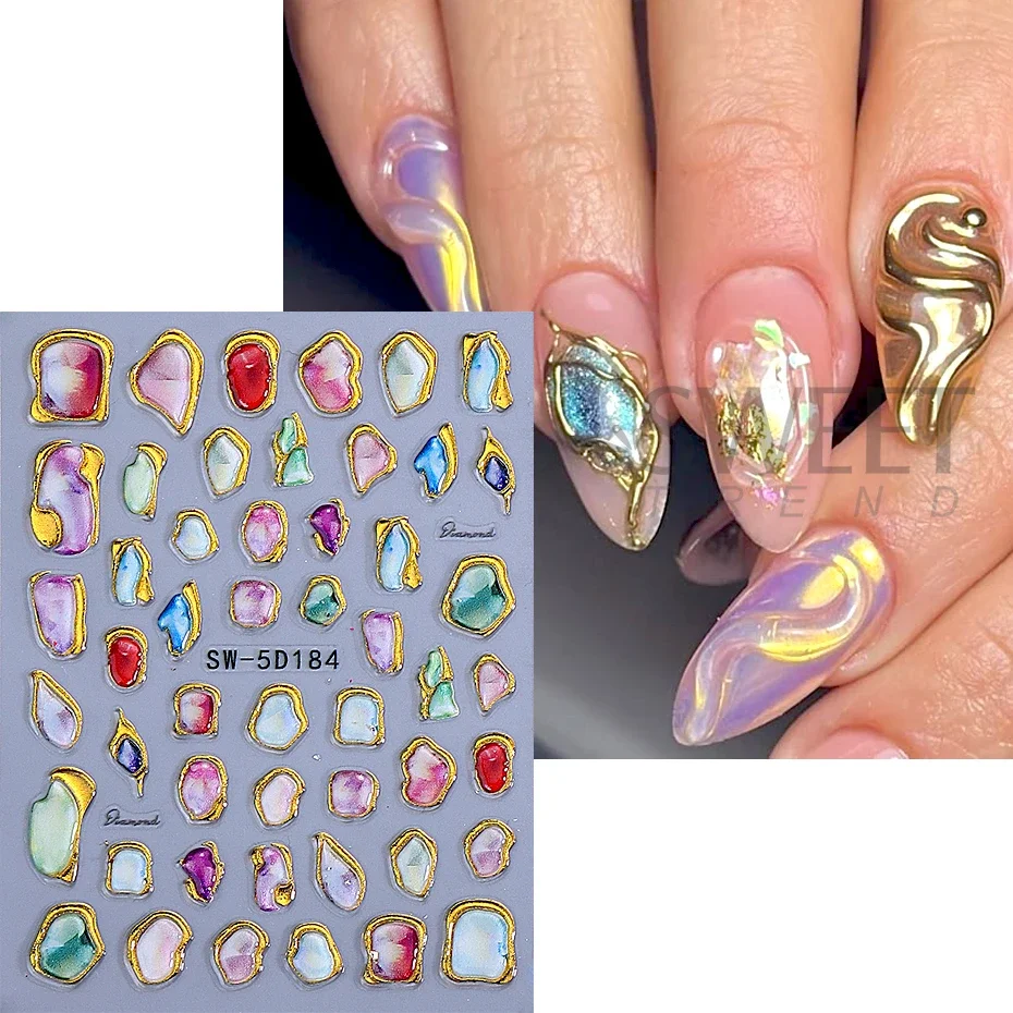 5D الأحجار الكريمة سحر مسمار ملصقا الذهب غير النظامية الإطار الراين لاصق المنزلق مستلزمات الأظافر الشارات البوهيمي مانيكير ديكور #3