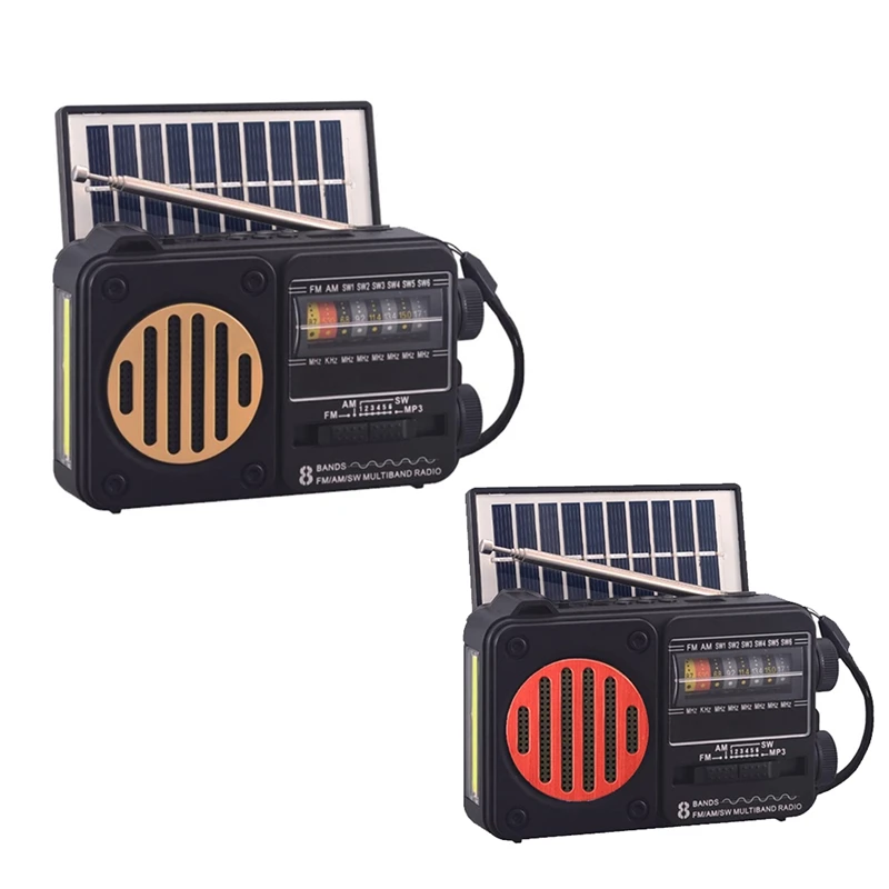 MINI Radio With Solar Pocket FM AM SW Radios Receiver Built-In Speaker Wireless Bluetooth Music Player With LED Light