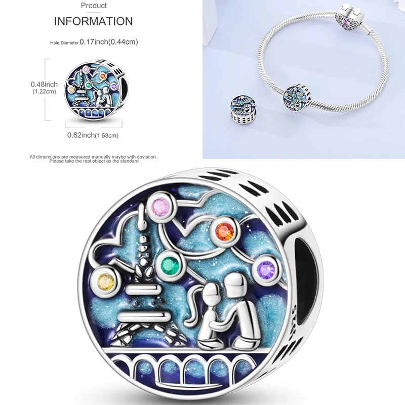 925 Sterling Silber Liebesherz Paar Familie Rose Motorrad Charm-Perlen DIY Armband Halskette Jubiläumsgeschenk für Frauen – Detail 24