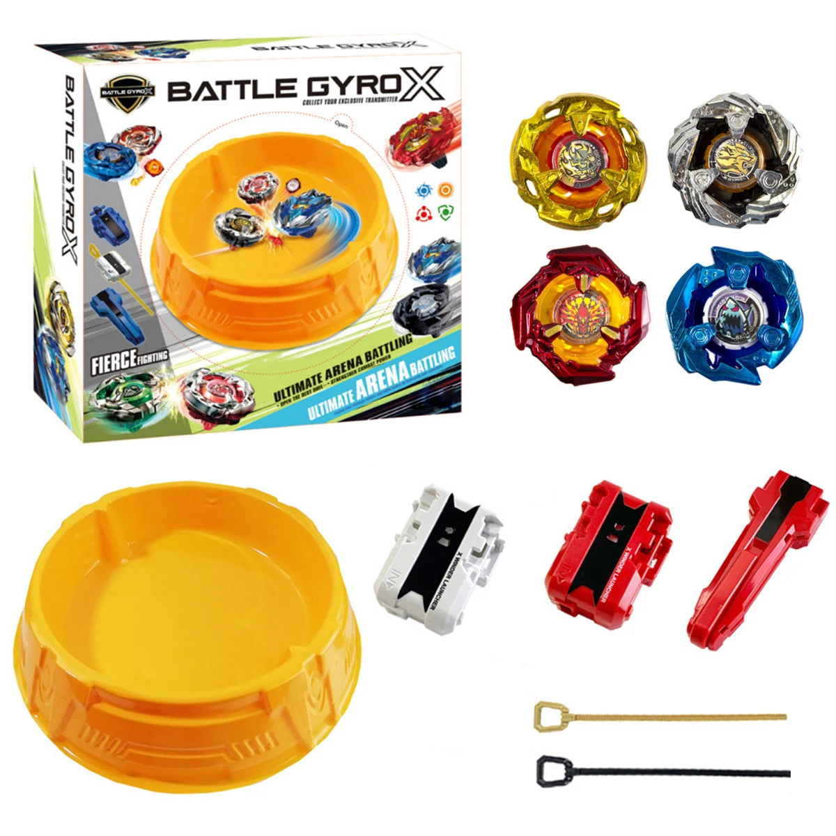 

Bey X Gyros Metal Battle Spinning Tops with Ripcord Launcher Stadium Arena Set Gift New Year Toy