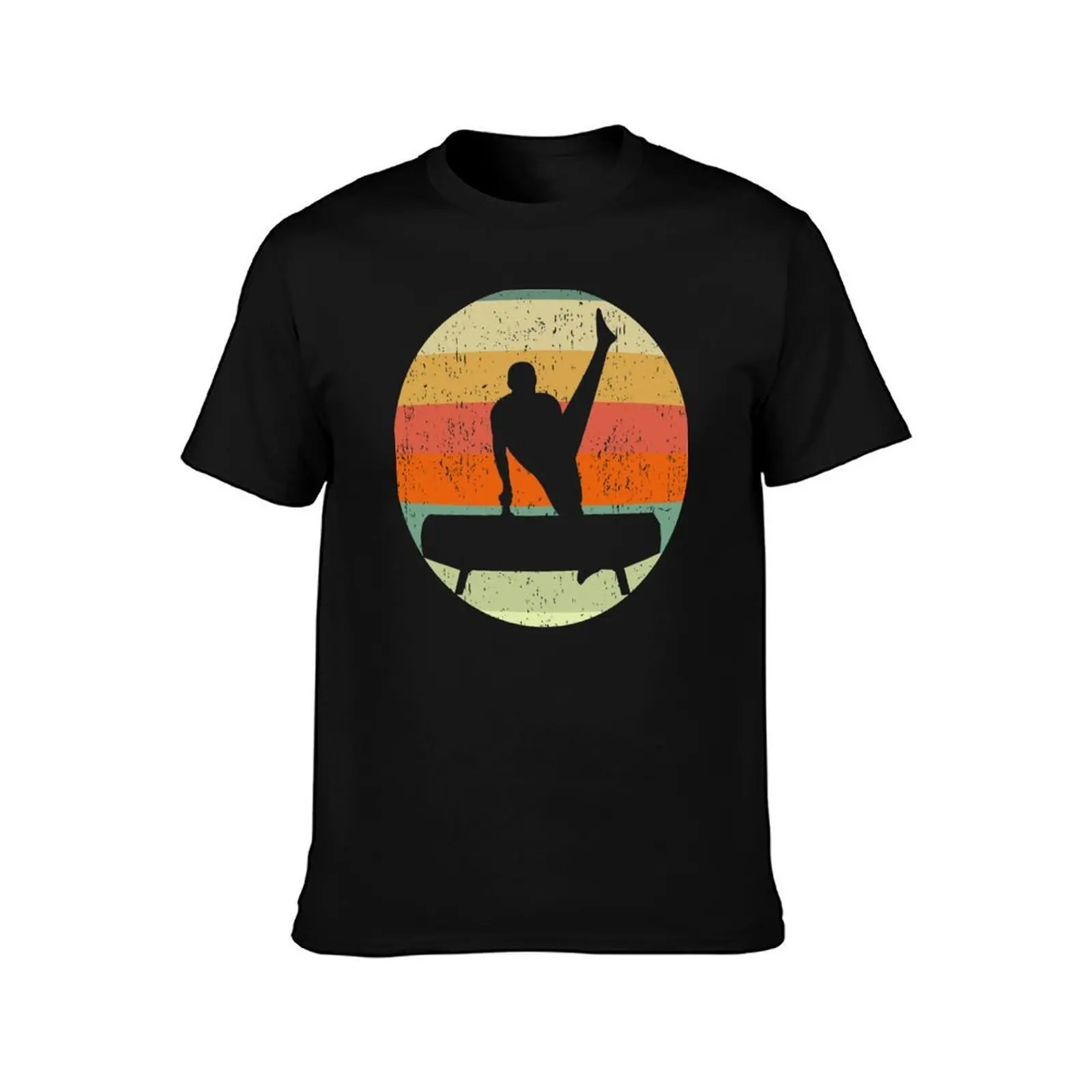Male Gymnast Sunset Pommel Horse Mens Gymnastics T-Shirt Casual Daily Wear Short Sleeve Top
