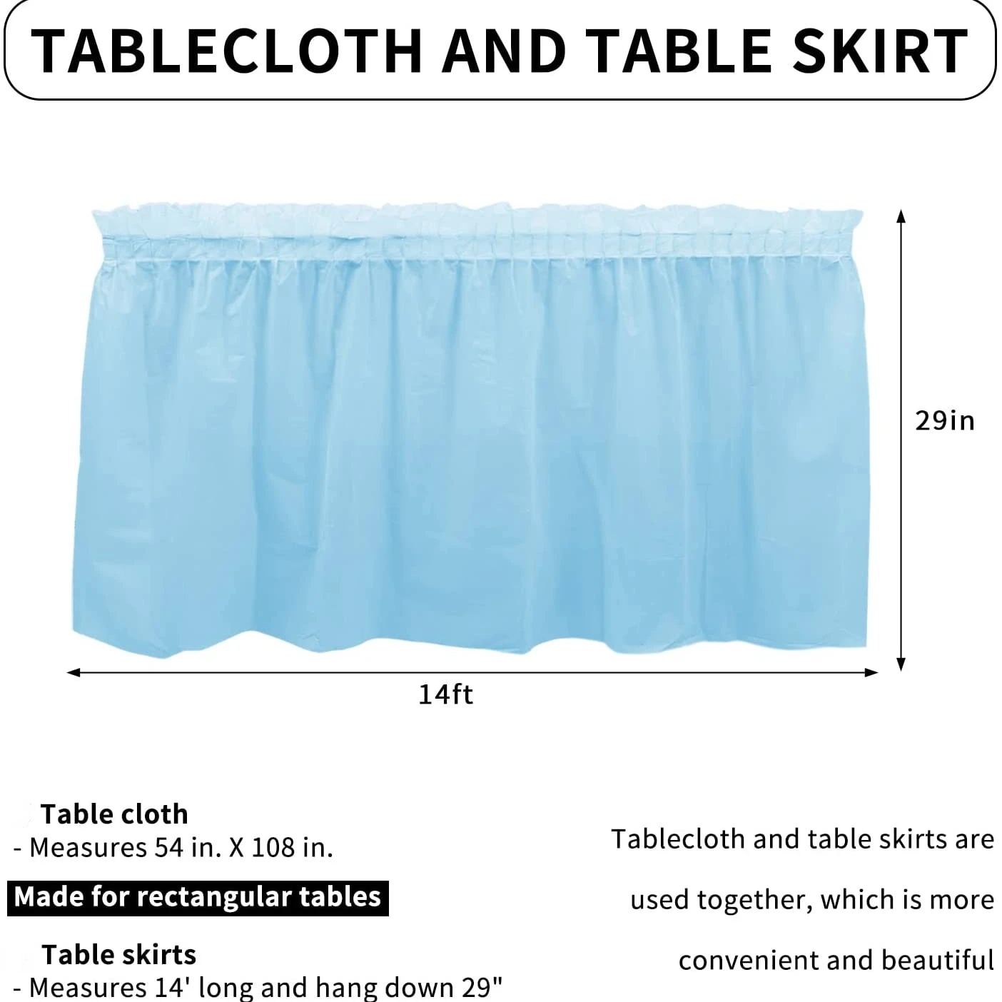 Plastic Tablecloth + Table Skirts Rectangle Disposable Tables Cover Stain Proof for Party Wedding Reception Baby Shower Birthday