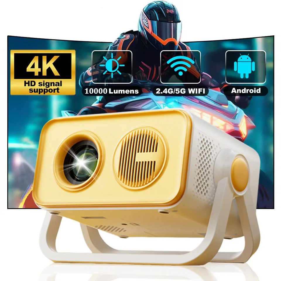 Proyektor Mini LED 4K HD HT23pro 10000 Lumen 1080P Video Fokus Elektrik Android11 5G WIFI Home Cinema Proyektor Portabel Luar Ruangan