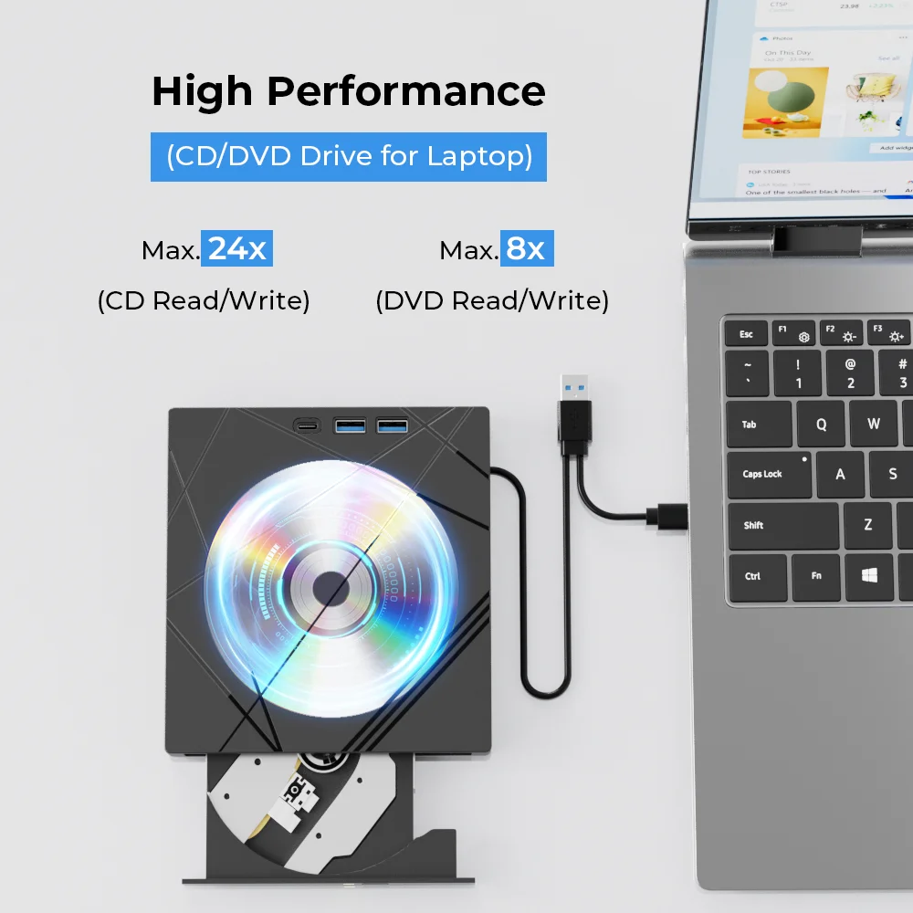 External CD/DVD Drive For Laptop PC USB3.0 Portable DVD Player With LAN/SD/TF Ports CD Reader Disc Burner For Windows Mac OS