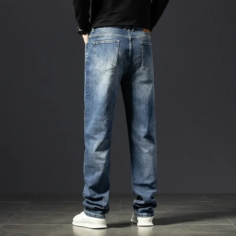 Straight Jeans Tall Guys Students Casual Plus Size 40 Loose Stretched Classic Extra Long Pants Overlong Lengthen Denim Trousers