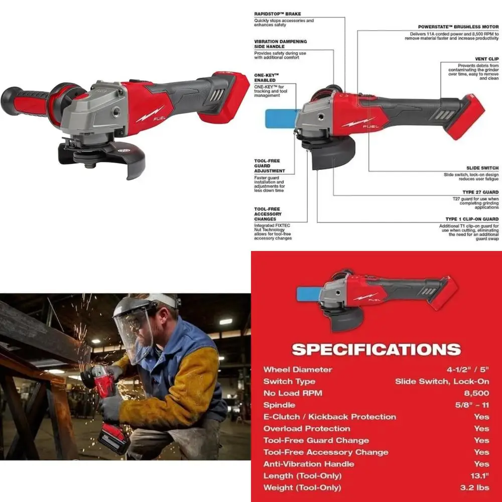 

Угловые шлифовальные машины, тормозная шлифовальная машина от 4 до 1/2 до 5 дюймов с ползунковым переключателем, совместимость с ONE-KEY, новая