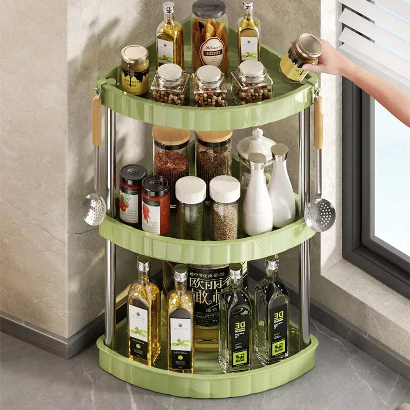 

Kitchen Spice Rack Shelf Countertop Corner Multifunctional Seasoning Supplies Rack Saving Spice Rack Organizer with Hooks