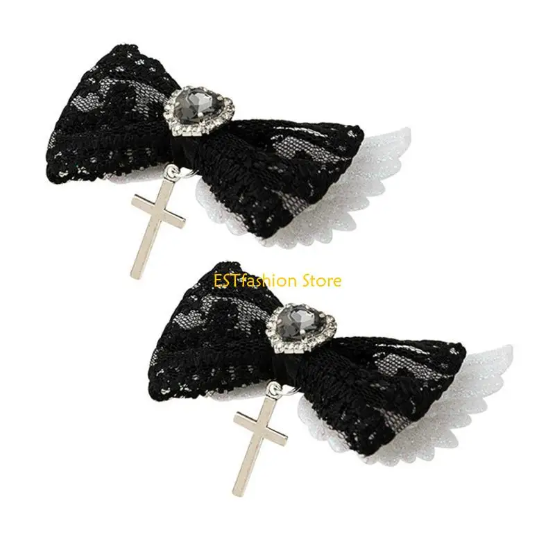 

Y5GC Wing Hair Clip Bows Balletcore Heart Bows Flat Clip Balletcore Hairpin Bows Elegant Hair Clip for Bunches