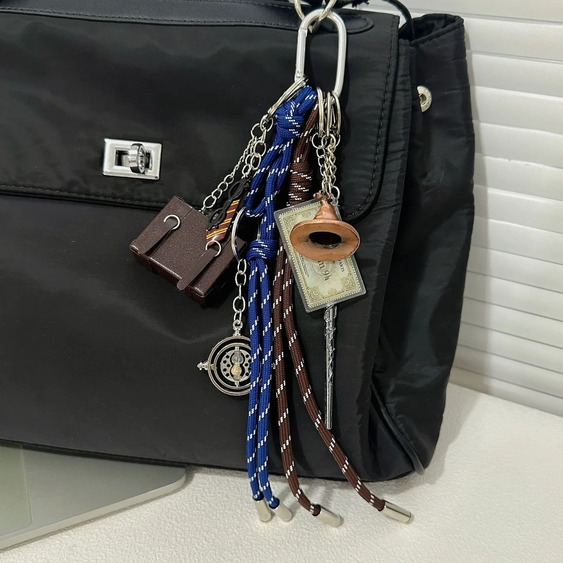 Creative Magic Hat Tie Handbag Braided Rope Keychain Retro Time Hourglass Turntable Magic Wand Glasses Accessories Key Chain