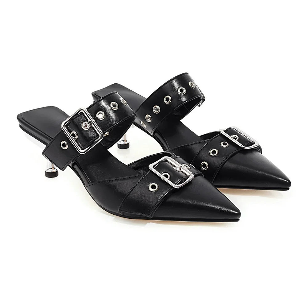 

2026 Brand New Sexy Black White Women Slingback Sandals Buckle High Heel Lady Party Shoes Plus Big Size 43 45 46 47 48