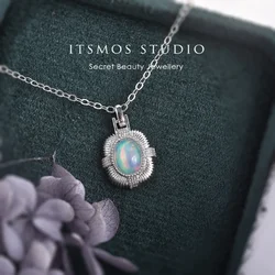 ITSMOS Opal Pendant Necklace Oval Shaped Necklace Gemstone Vintage Rectangular Necklace Women Girls Lover Jewelry Gift