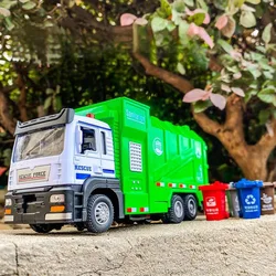 1/32 Urban Sanitation Toy Cars Models Engineering Garbage Car Sound Light Wheel Pull Back Vehicles Children's Educational Toys