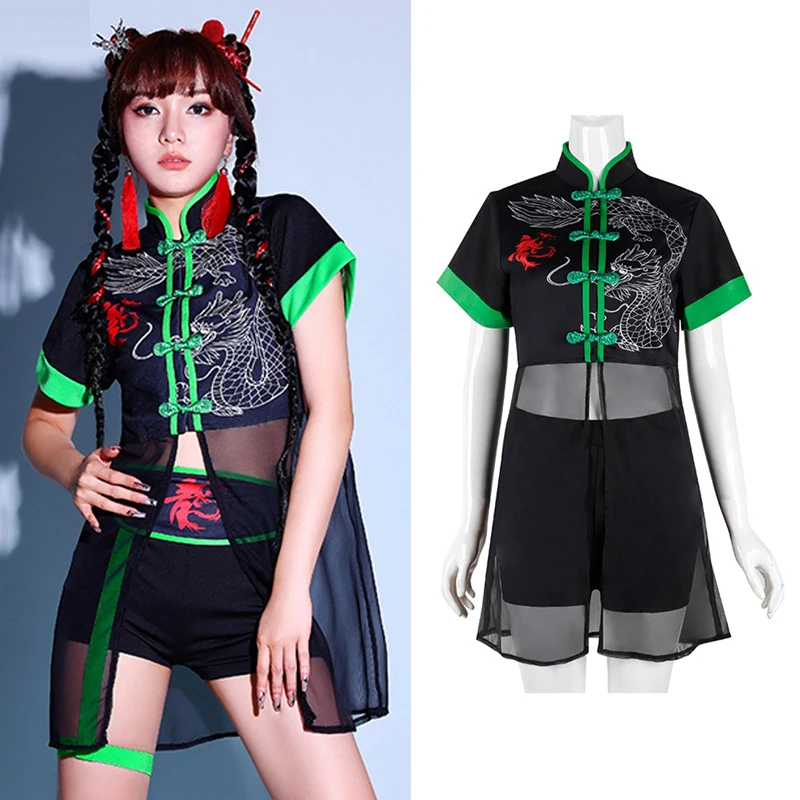 Groene Jazzdans Outfits Voor Vrouwen Groep Nachtclub Dj Set Volwassen K POP Dans Zingen Pak Street Dance Zanger kleding XH1557