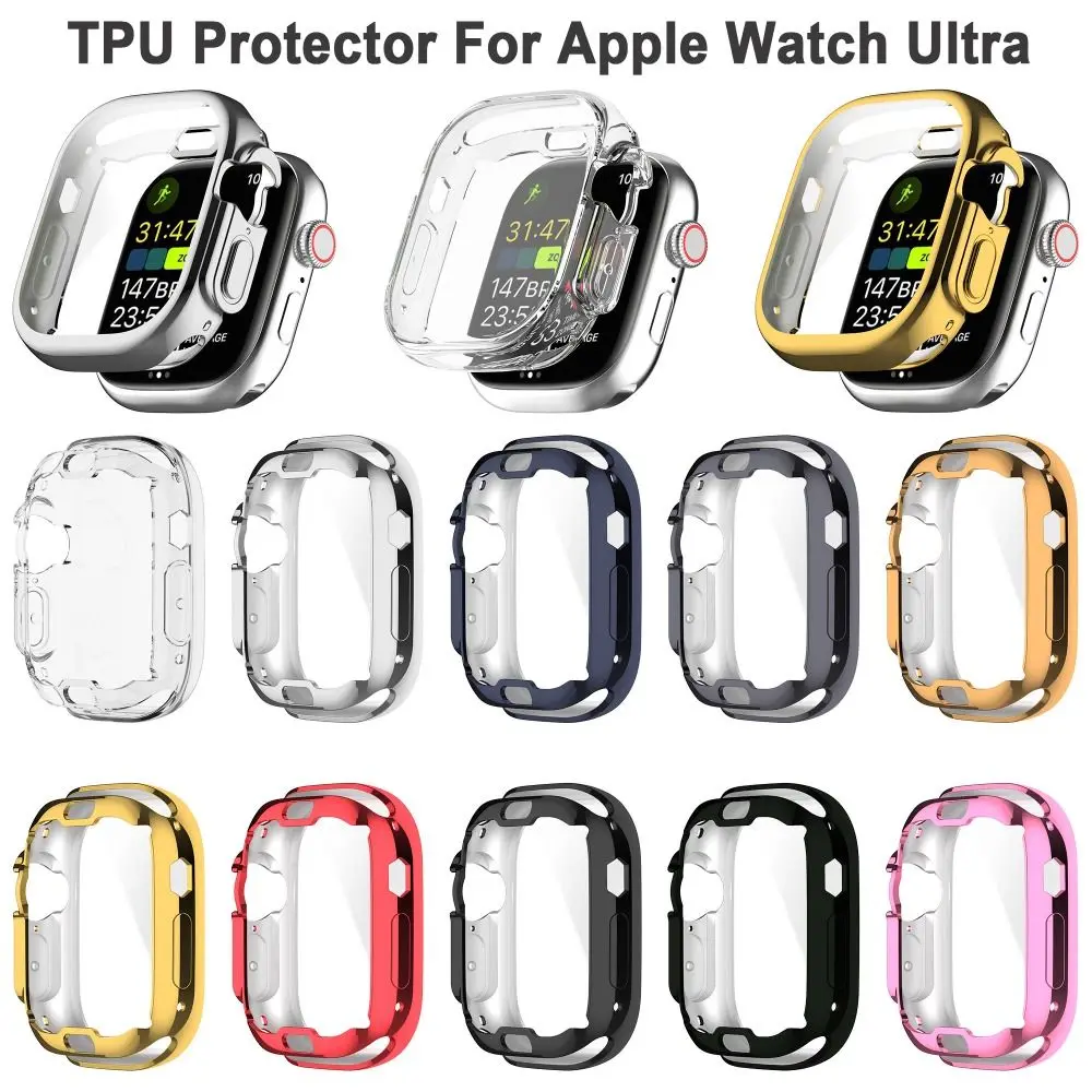 Full Cover TPU Case Bumper Watchband Screen Protector Accessories Soft Protective Shell for Apple Watch Ultra 49MM Smart Watch